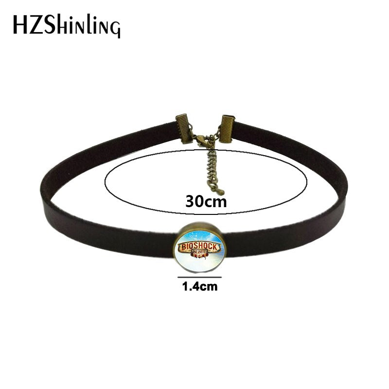 2021 Bioshock Infinite Necklace Bird Cage Choker With Pendant Glass Jewelry Leather Choker Necklace For Women
