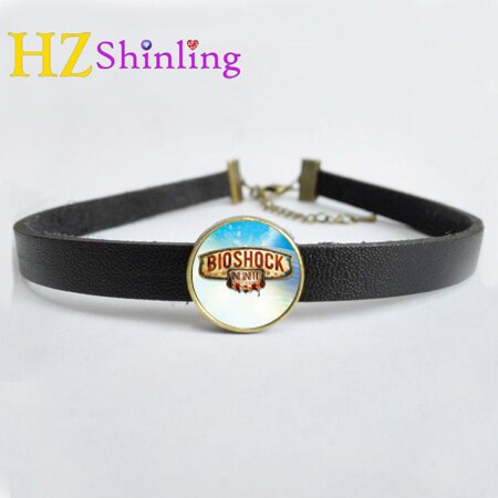 2021 Bioshock Infinite Necklace Bird Cage Choker With Pendant Glass Jewelry Leather Choker Necklace For Women