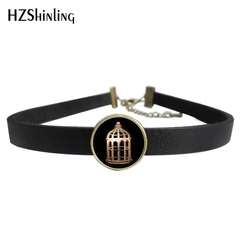 2021 Bioshock Infinite Necklace Bird Cage Choker With Pendant Glass Jewelry Leather Choker Necklace For Women