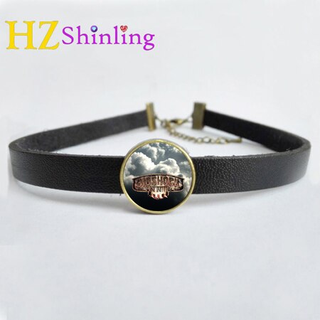2021 Bioshock Infinite Necklace Bird Cage Choker With Pendant Glass Jewelry Leather Choker Necklace For Women