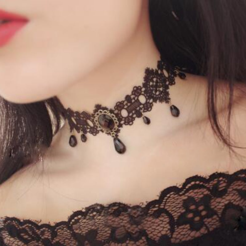 FOYTOKI Black Necklaces for Women Black Chokers for Women Ribbon Choker  Crystal Pendant Choker Gothic Necklace Lace Choker Necklace Band Cross  Collar