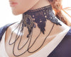 2021 Gothic Victorian Crystal Tassel Tattoo Choker Necklace Black Lace Collar Vintage Women Wedding Jewelry