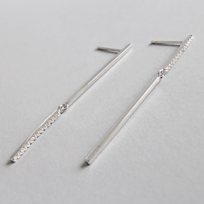 2020 Fashion Unique 925 Sterling Silver Strip Zircon Asymmetry Long Chain Tassel Earrings For Women