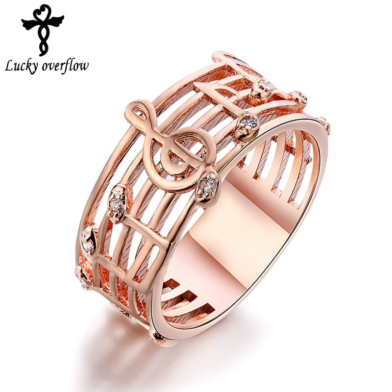 2020 Hollow Music design girls gold silver plated ring zircon crystal wedding rings musical Ring Fashion Women Brand Jewellery