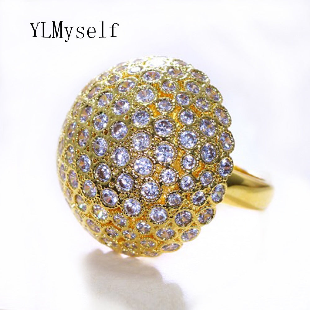 2020 New Gold color zircon big ring for Woman Mushroom design Clear crystal allied express Female copper statement jewelry