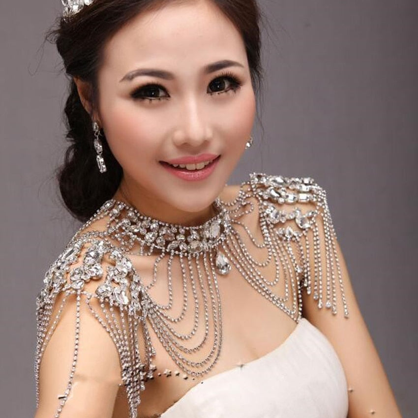 2022 Bridal Shoulder Necklace  Wedding Jewelry Lace Crystal Necklace Chain Strap Wedding Accessories Women Shoulder Chains