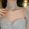 2022 Korea Design Jewelry Exaggerated Crystal Tassel Elegant White Pearl Female Clavicle Necklace