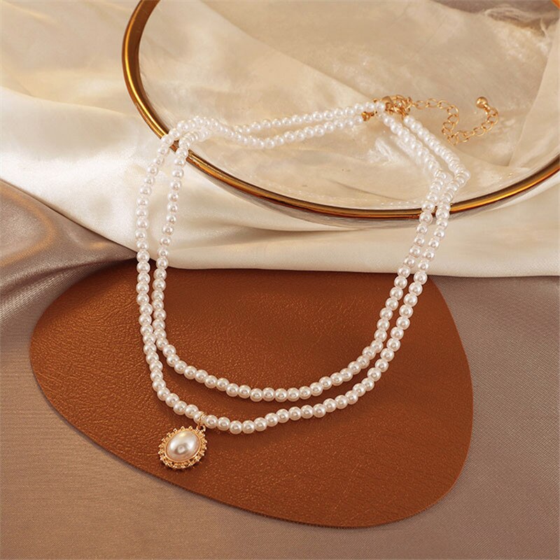 2022 Multi Layered Pearl Pendant Necklace Collar Choker Statement Necklace Women Wedding Party Jewelry Sweater Chain