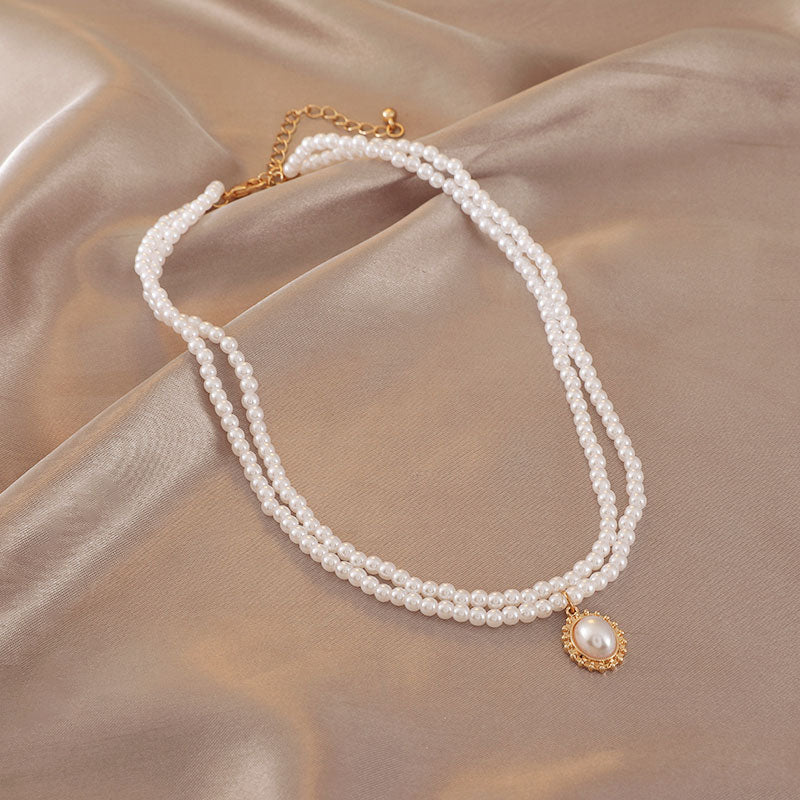 2022 Multi Layered Pearl Pendant Necklace Collar Choker Statement Necklace Women Wedding Party Jewelry Sweater Chain