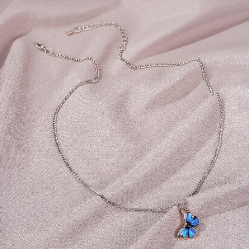 2022 Purple Blue Butterfly Pendant Necklace for Women Vintage Wedding Necklace Choker Jewelry Accessories