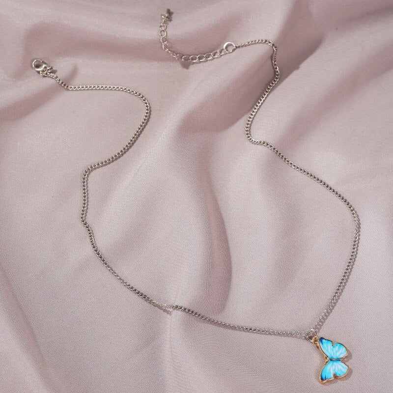 2022 Purple Blue Butterfly Pendant Necklace for Women Vintage Wedding Necklace Choker Jewelry Accessories