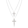 2022 Trendy Layered Necklace for Women Silver Color Chain Clear Glass Stone Cross Pendant Necklace Wedding Party Fashion