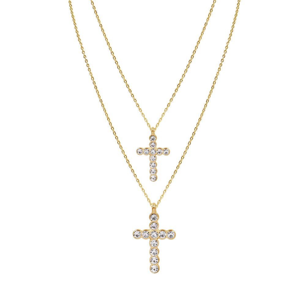 2022 Trendy Layered Necklace for Women Silver Color Chain Clear Glass Stone Cross Pendant Necklace Wedding Party Fashion