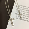 2022 Trendy Layered Necklace for Women Silver Color Chain Clear Glass Stone Cross Pendant Necklace Wedding Party Fashion