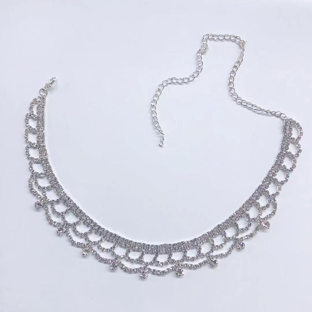 2021 Bohemia multi row Rhinestone Crystal Necklace Necklace bride wedding party  crystal clavicle chain necklace