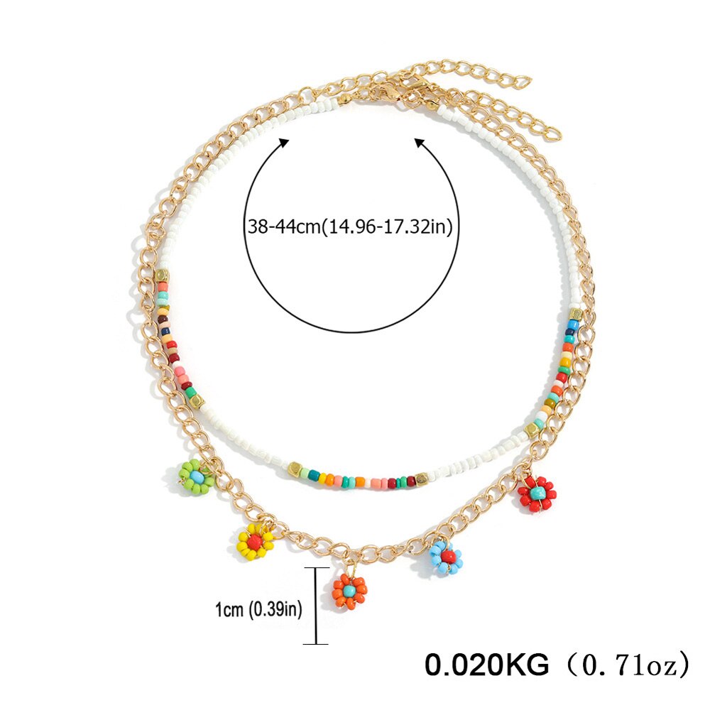2021 Bohemian Multilayer Bead Daisy Flower Necklace For Women Rainbow Summer Statement Necklace Girl Party Jewelry Gifts
