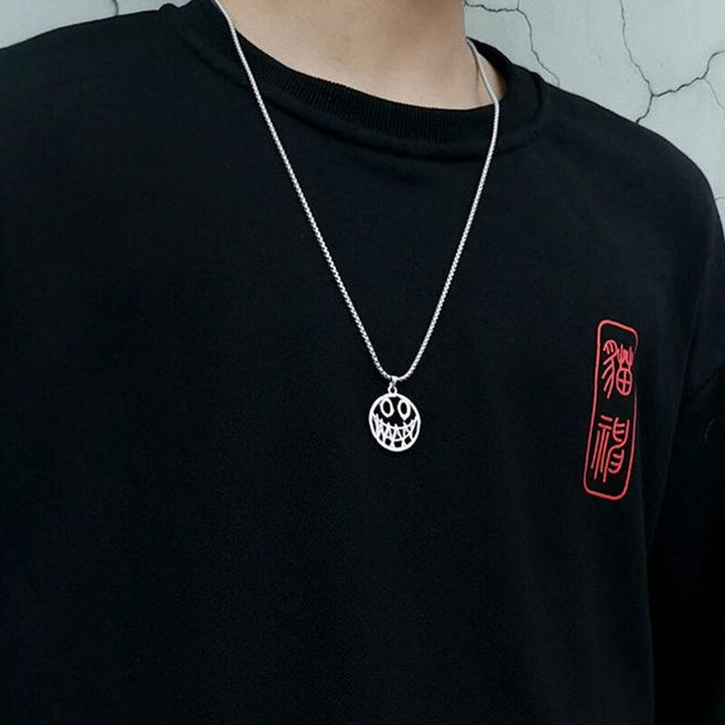 2021 Hip Hop Rock Neck Chain for Men Women Smile Face Pendant Necklace evil Punk Gothic Collar Couple Friends Necklace