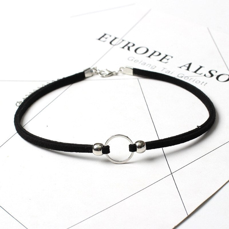 2021 Simple Black Velvet Punk Choker Necklace for women Collar Necklace Gold color Circle Chocker Minimalist Jewelry