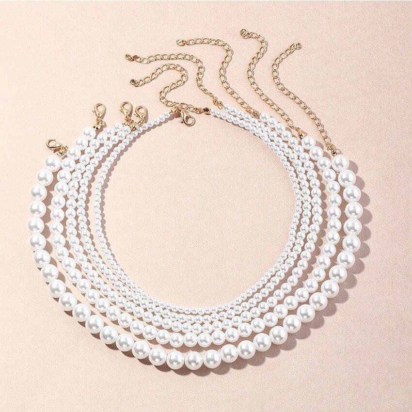 Gradual Layered Pearl Necklace Women: White Pearl Strand Choker Necklaces  for Woman Fashion Jewelry - Elegant Trendy Aesthetic Wedding Party Chain  for