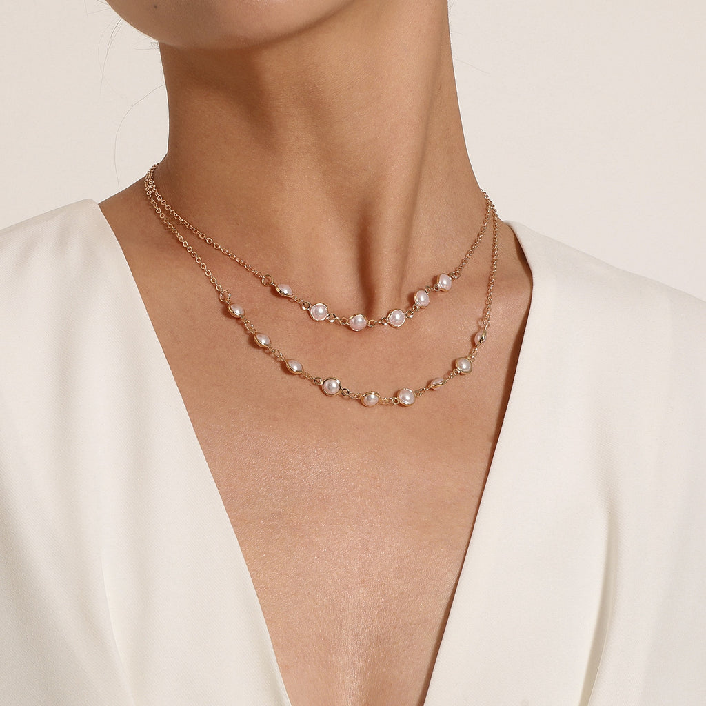 2022 Trendy Double Layer Pearl Necklace For Women Simple Clavicle Chain High Jewelry Choker Set Female Party Wedding Accessories