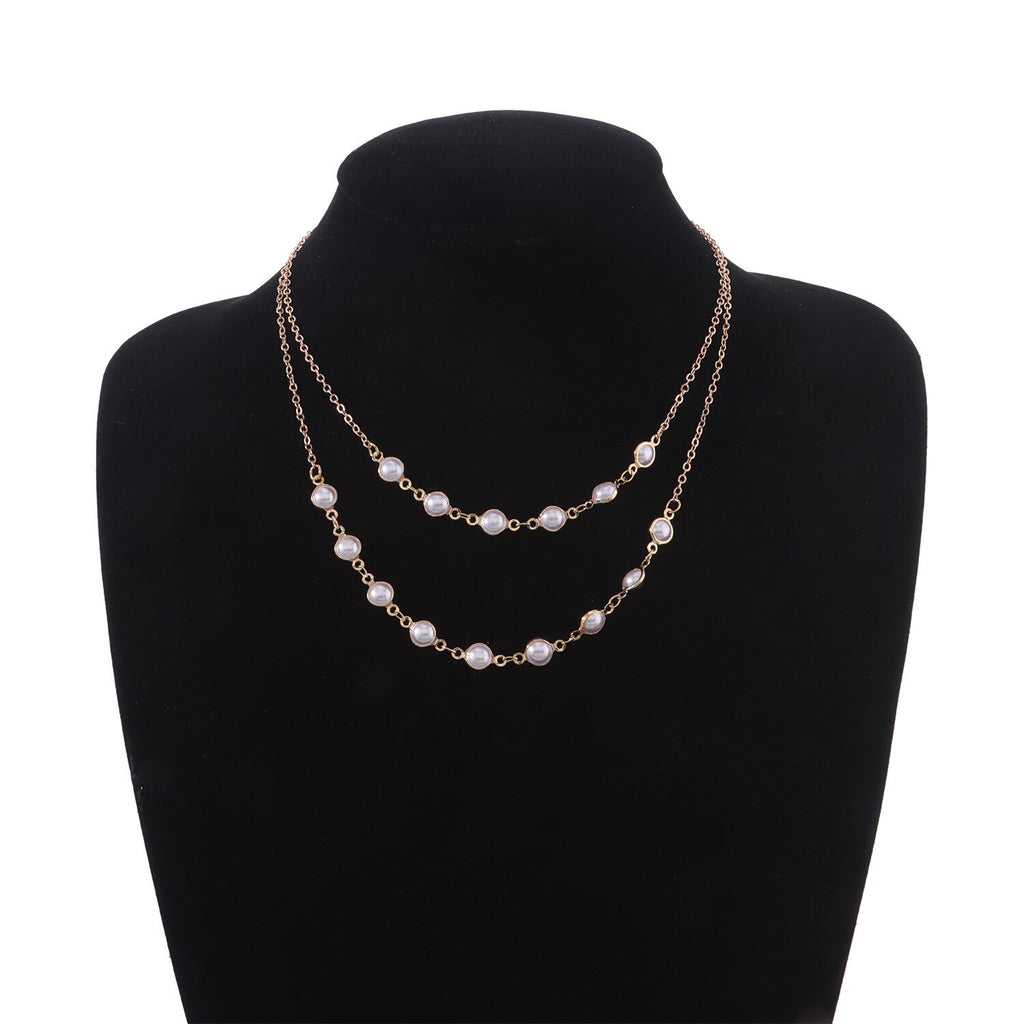 2022 Trendy Double Layer Pearl Necklace For Women Simple Clavicle Chain High Jewelry Choker Set Female Party Wedding Accessories