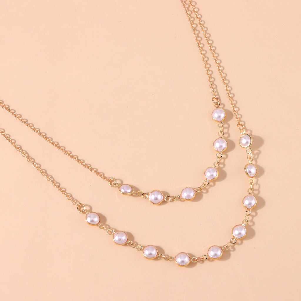 2022 Trendy Double Layer Pearl Necklace For Women Simple Clavicle Chain High Jewelry Choker Set Female Party Wedding Accessories