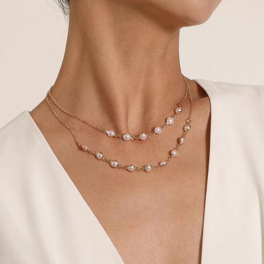 2022 Trendy Double Layer Pearl Necklace For Women Simple Clavicle Chain High Jewelry Choker Set Female Party Wedding Accessories