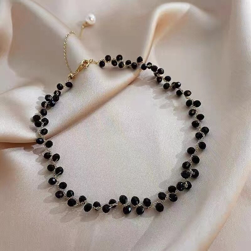 2022 Korea Design Jewelry Black Crystal Braided Short Necklace Sexy Women Clavicle Necklace Accessories