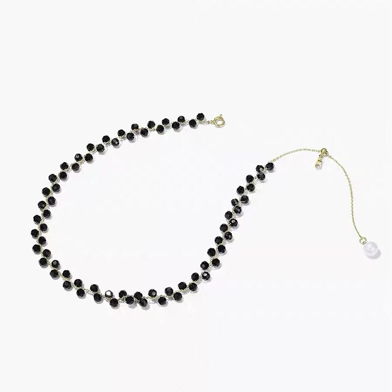 2022 Korea Design Jewelry Black Crystal Braided Short Necklace Sexy Women Clavicle Necklace Accessories