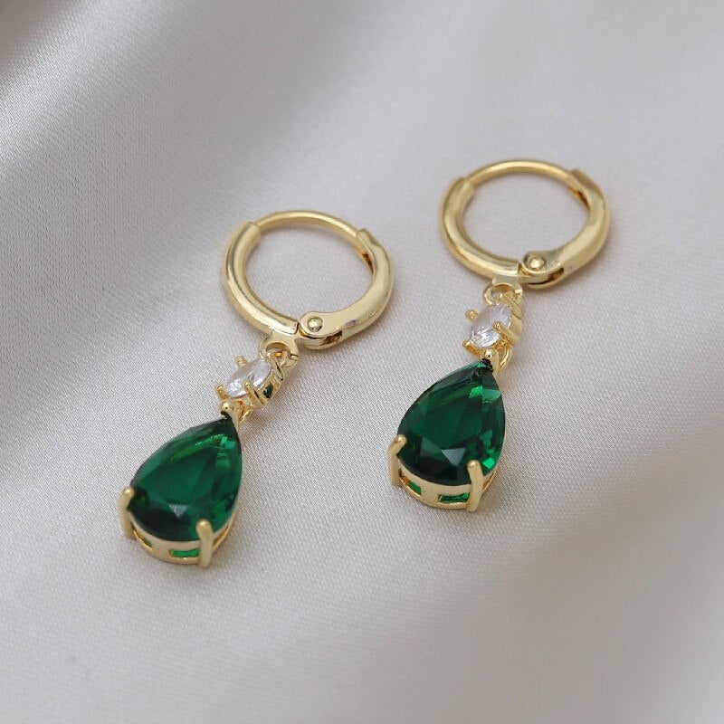 2022 Korea Design Jewelry  Green Crystal Water Drop Pendant Earrings Elegant Women Wedding Party Accessories