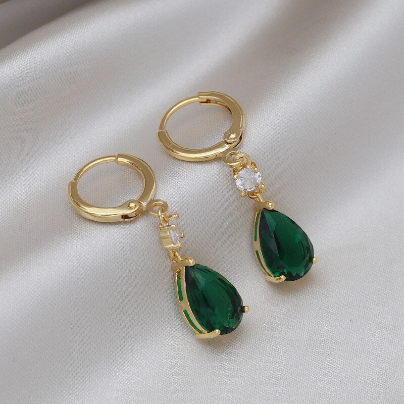 2022 Korea Design Jewelry  Green Crystal Water Drop Pendant Earrings Elegant Women Wedding Party Accessories