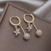 2022 Korea Design Jewelry  Zircon Flower Pearl Ball Pendant Earrings Elegant Women Daily Work Accessories
