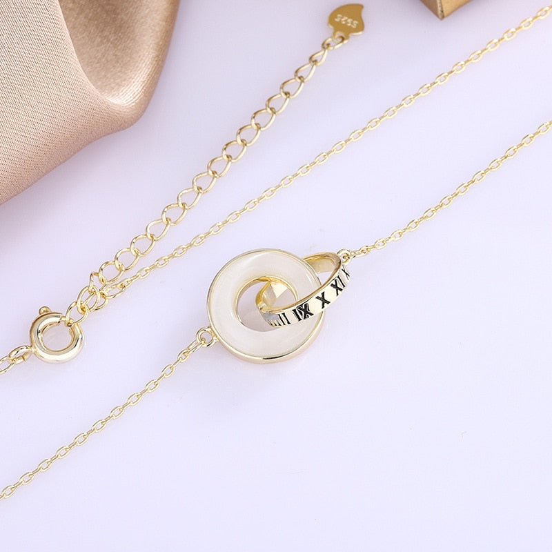 2022 14K Opal Necklace Women's Simple Design Korean Roman Letter Drop Glaze Clavicle Chain for Women Party Wedding