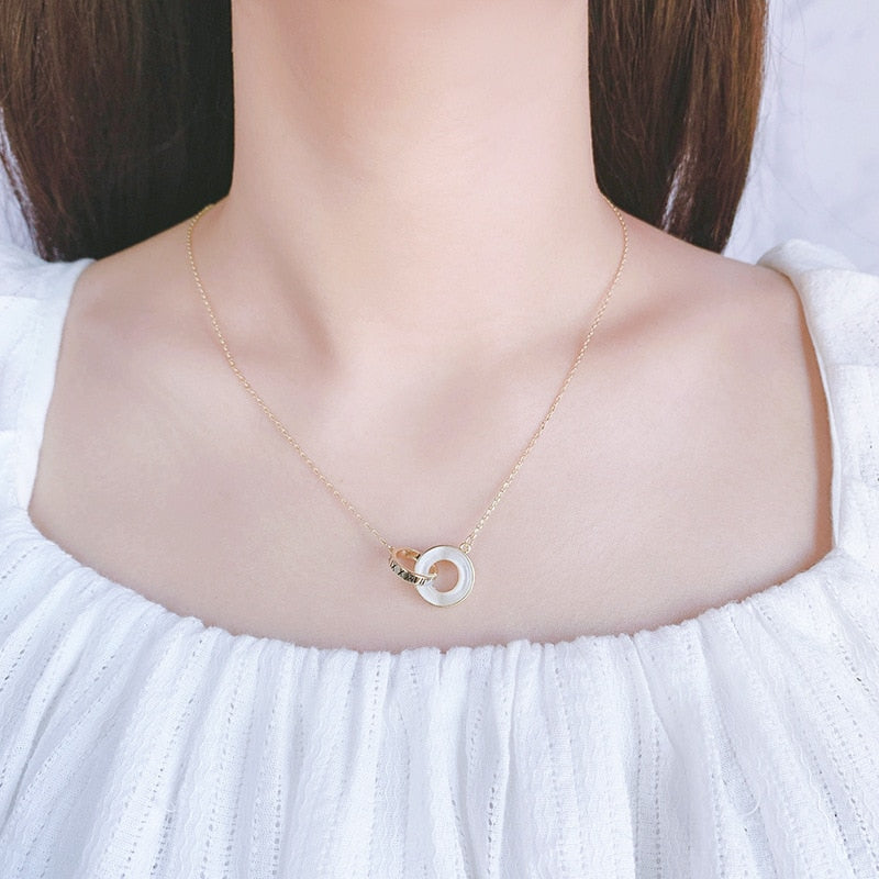 2022 14K Opal Necklace Women's Simple Design Korean Roman Letter Drop Glaze Clavicle Chain for Women Party Wedding