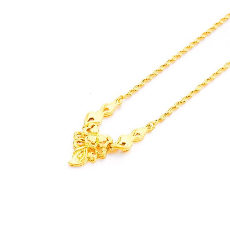 24K Gold Plated Women's Flower Necklace Sand Gold Bride Wedding Chain Retro one-piece Brass Gold-plated Female Clavicle Chain