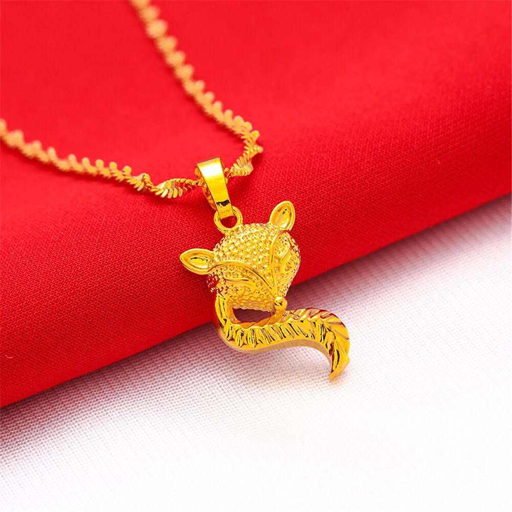 24K Yellow Gold GP Charm Necklaces For Women Fox Pendant & Necklace Chain Collier Femme Choker Wedding Jewelry Accessories Gifts