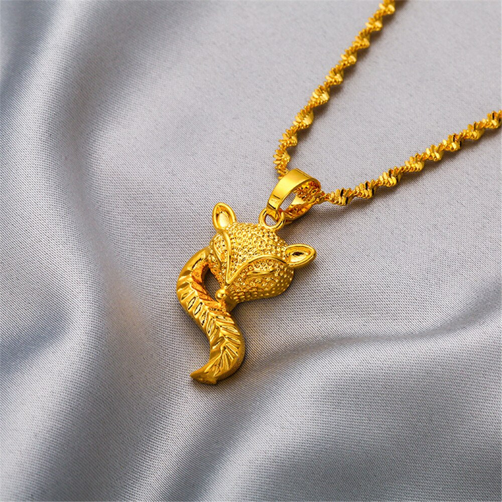 24K Yellow Gold GP Charm Necklaces For Women Fox Pendant & Necklace Chain Collier Femme Choker Wedding Jewelry Accessories Gifts