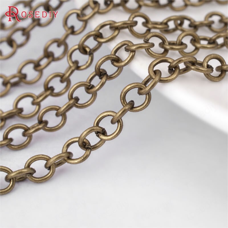 (25895)5 Meters Chain width 4MM Antique Bronze Iron Round Link Chains Necklace Chains Diy Jewelry Findings Accessories