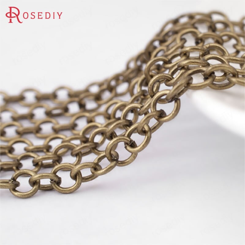 (25895)5 Meters Chain width 4MM Antique Bronze Iron Round Link Chains Necklace Chains Diy Jewelry Findings Accessories