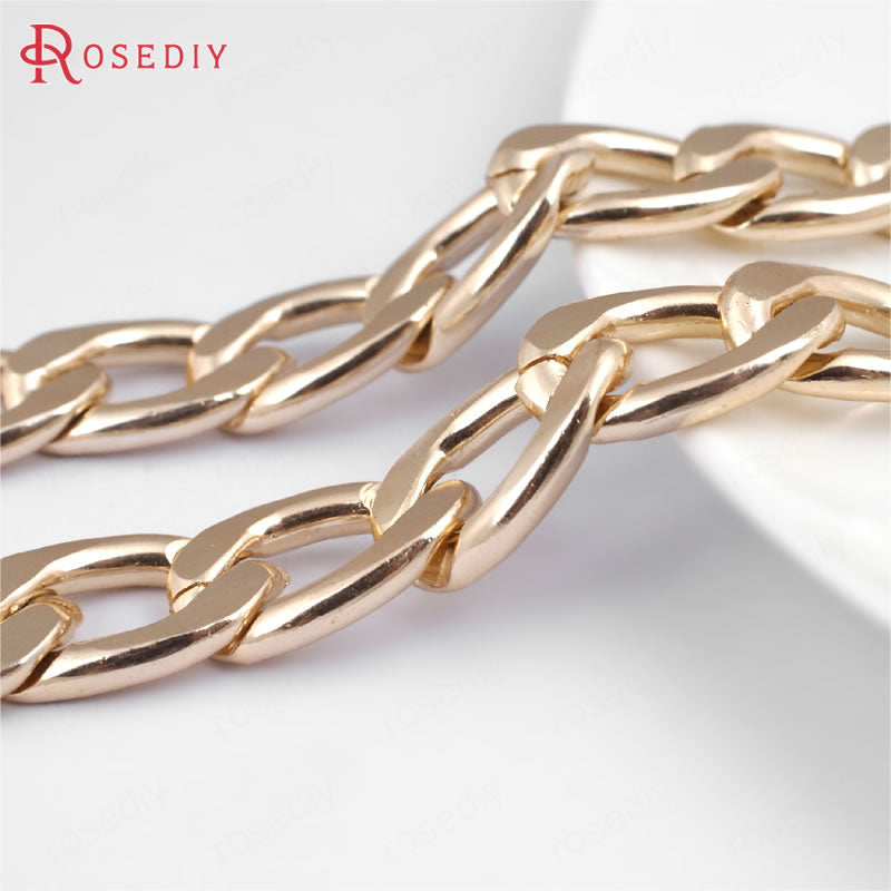(29871)1 Meter Champagne gold Color Plated Flat Extended Chains Aluminum Chains Necklace Chains Diy Jewelry Findings Accessories