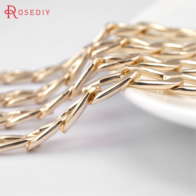 (29871)1 Meter Champagne gold Color Plated Flat Extended Chains Aluminum Chains Necklace Chains Diy Jewelry Findings Accessories