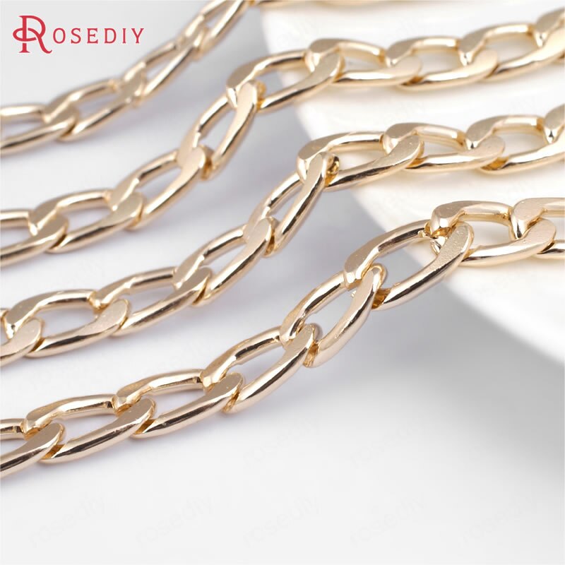 (29871)1 Meter Champagne gold Color Plated Flat Extended Chains Aluminum Chains Necklace Chains Diy Jewelry Findings Accessories