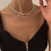 2PCS/SET Elegant White Imitation Pearl Choker Necklace Gold Link Chains Women Bridal Wedding Necklace Trendy Charm Gift
