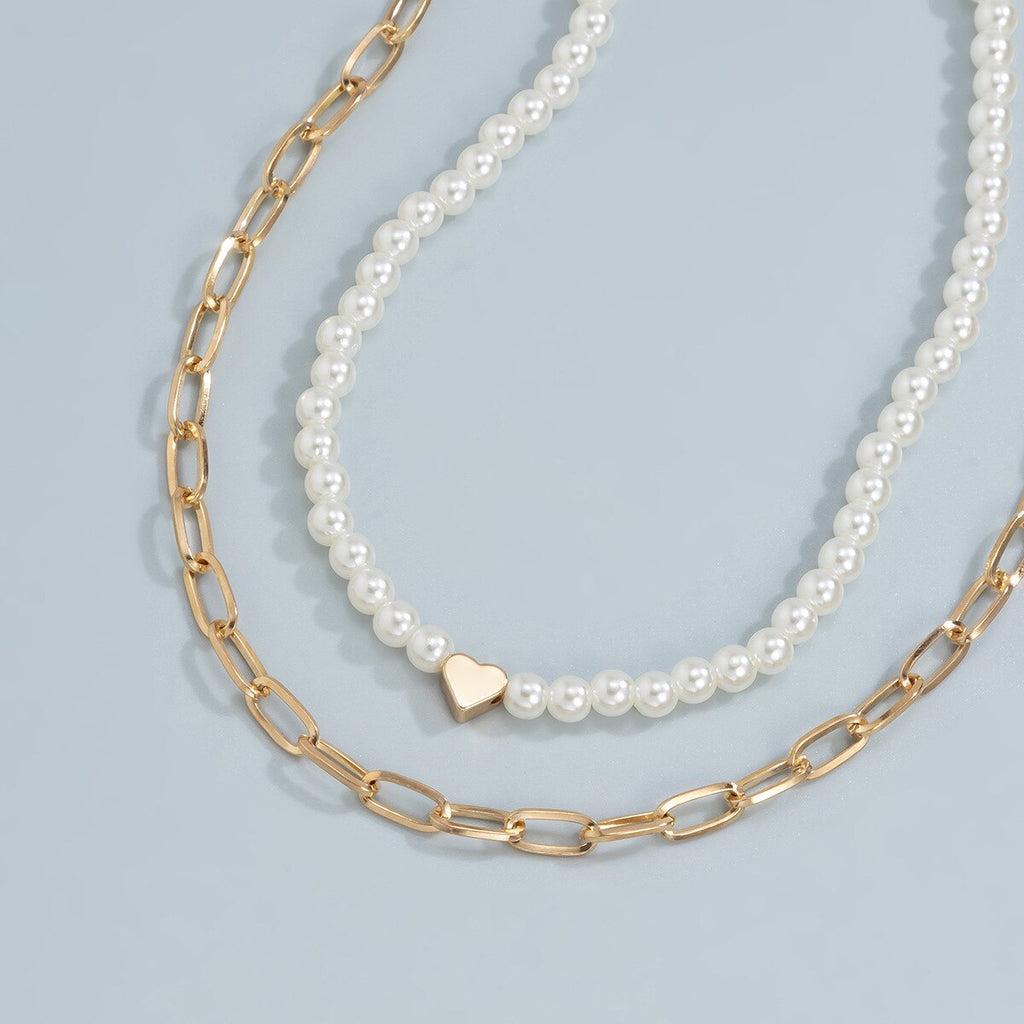 2PCS/SET Elegant White Imitation Pearl Choker Necklace Gold Link Chains Women Bridal Wedding Necklace Trendy Charm Gift