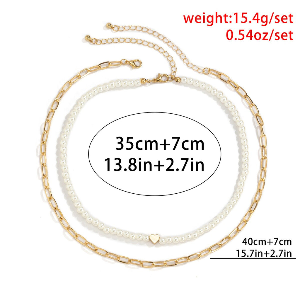 2PCS/SET Elegant White Imitation Pearl Choker Necklace Gold Link Chains Women Bridal Wedding Necklace Trendy Charm Gift