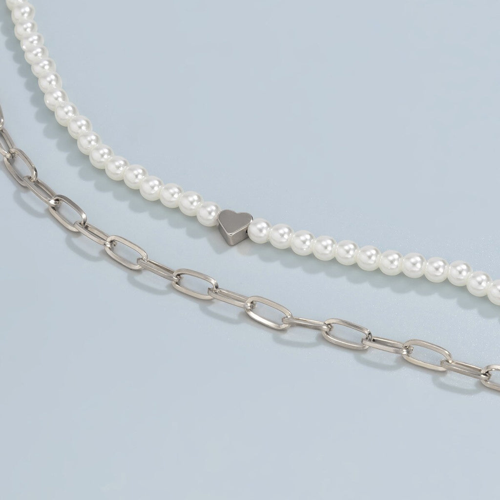 2PCS/SET Elegant White Imitation Pearl Choker Necklace Gold Link Chains Women Bridal Wedding Necklace Trendy Charm Gift