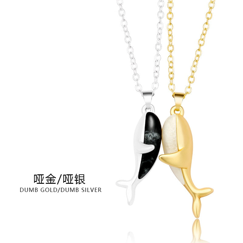 2Pcs Magnetic Dolphin Love Hug Couple Necklace For Women Men Lovers Sweet Promise Wedding Party Jewelry Valentine's Day Gift