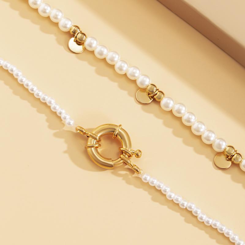 2Pcs/Set Elegant White Imitation Pearl Choker Necklace Women Collares Bridal Wedding Kpop Beaded Chain Aesthetic Jewelry