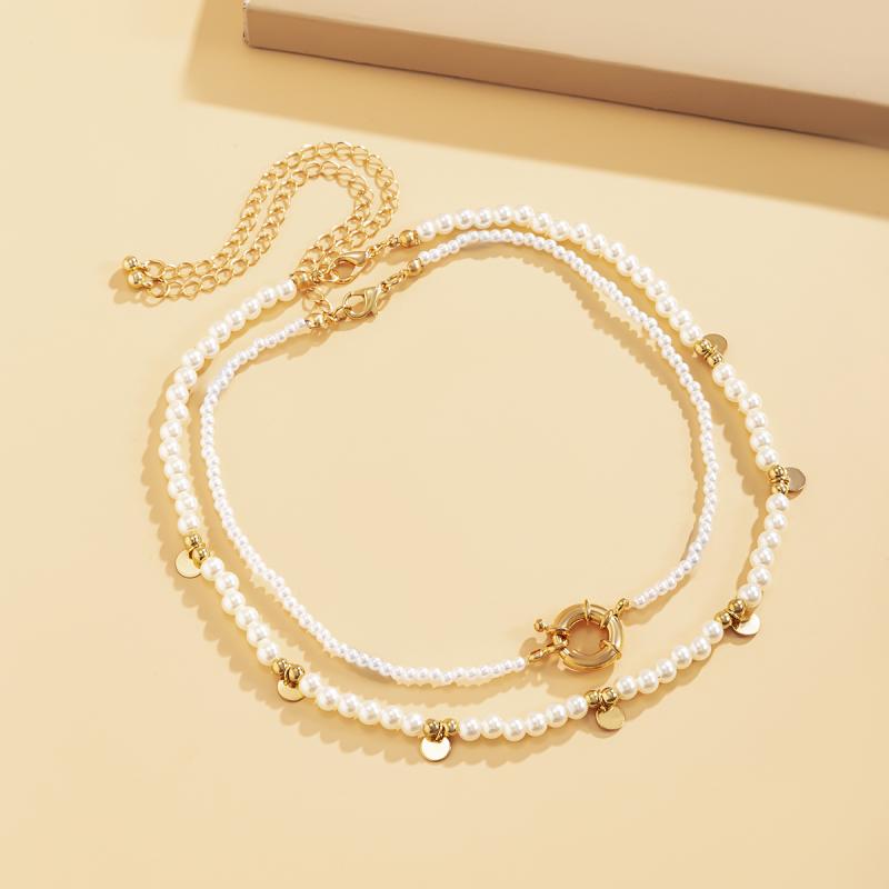 2Pcs/Set Elegant White Imitation Pearl Choker Necklace Women Collares Bridal Wedding Kpop Beaded Chain Aesthetic Jewelry