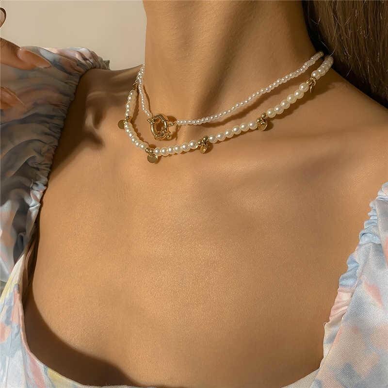 2Pcs/Set Elegant White Imitation Pearl Choker Necklace Women Collares Bridal Wedding Kpop Beaded Chain Aesthetic Jewelry